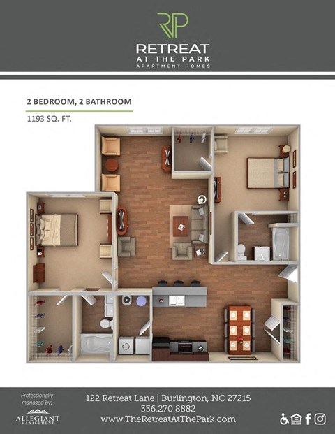 2 Bed 2 Bath Gardenia Floorplan